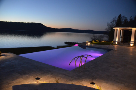 Vanishing edge pool at night