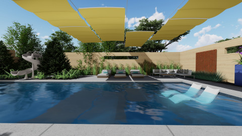 Pool under retractable shade