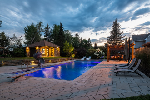 Swimming pool at dusk